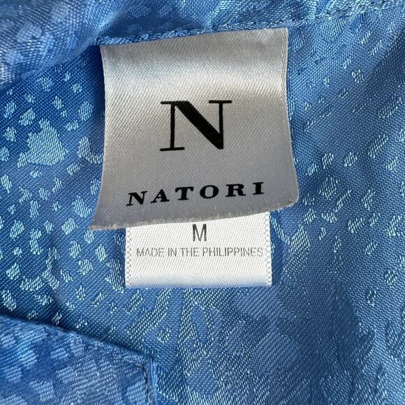 Natori Womens Pajama Sleep Top Size M Satin Relaxed Flowy Lounge Blue - Picture 2 of 8